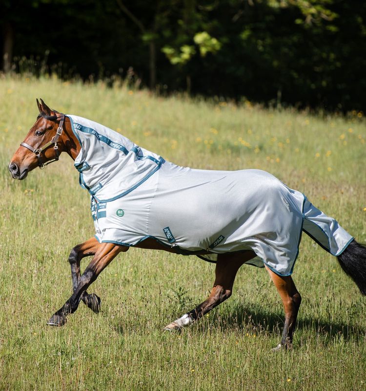 Amigo AmECO Bug Rug Fluedekken med hals - Silver/Teal